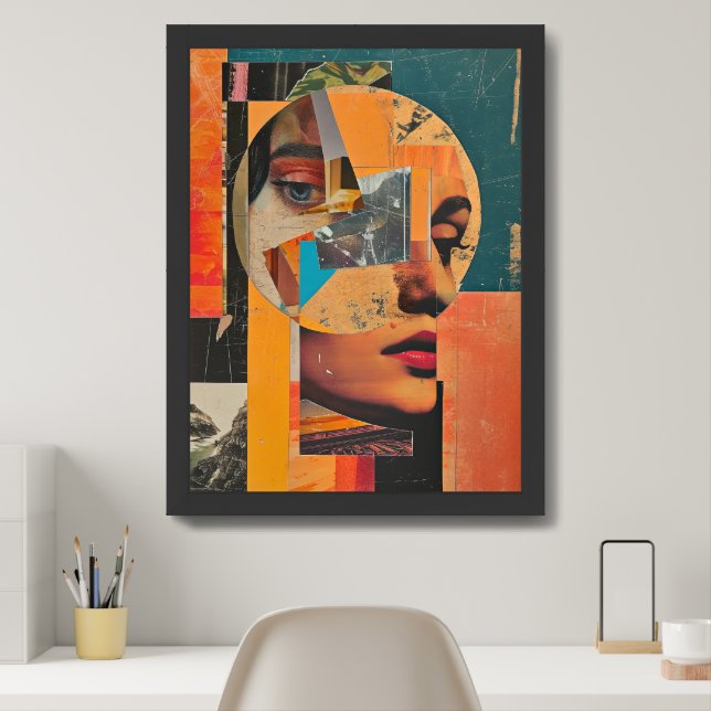 Modern Abstract retro collage geometric woman Framed Art (Home Office)
