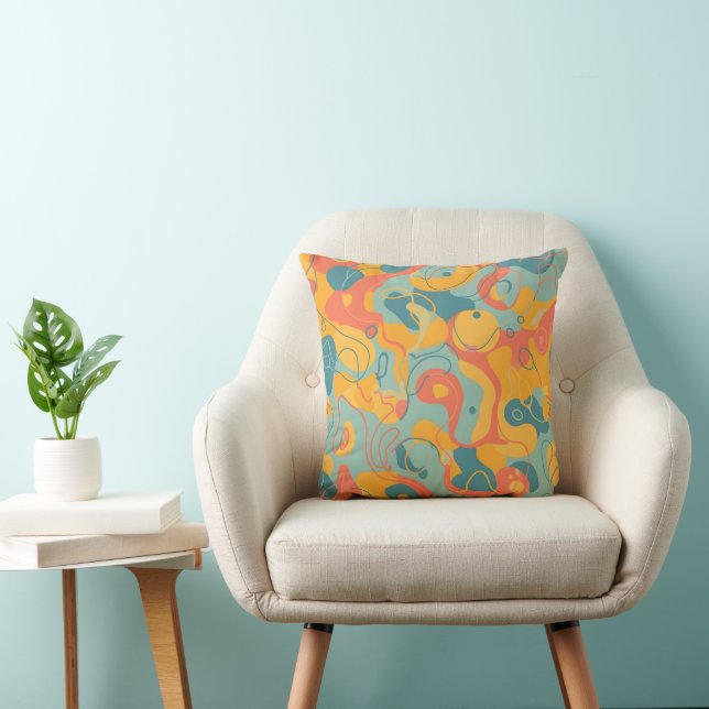 Modern Abstract Retro Organic Shapes Throw Pillow (Chair)