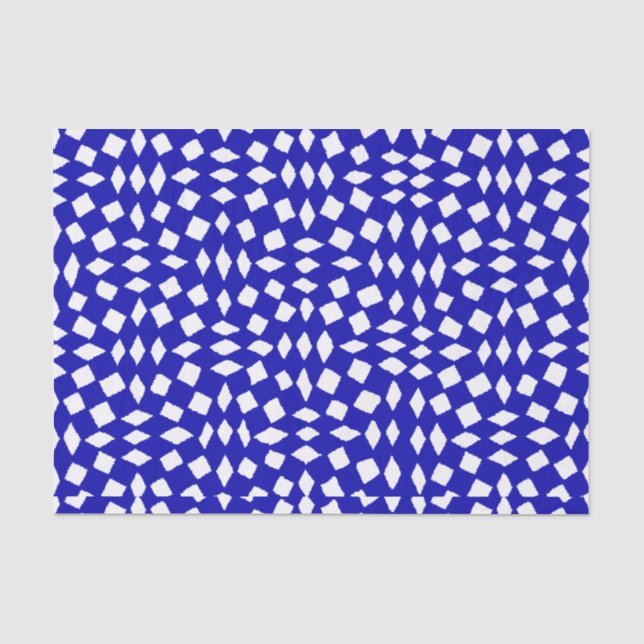 Modern Abstract Retro Royal Blue Checker Pattern Tissue Paper (Front)