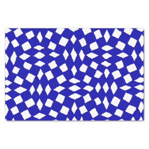 Modern Abstract Retro Royal Blue Checker Pattern Tissue Paper