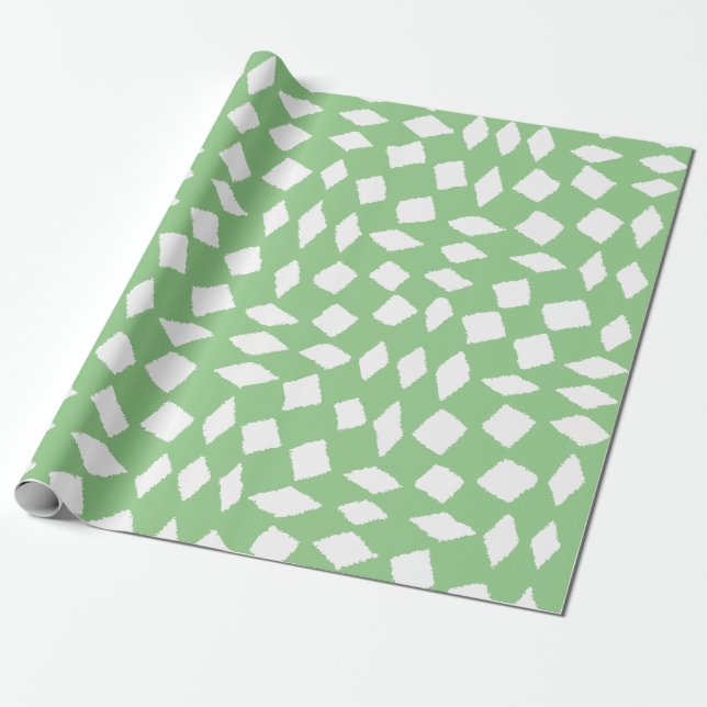 Modern Abstract Retro Sage Green Checker Pattern Wrapping Paper (Unrolled)