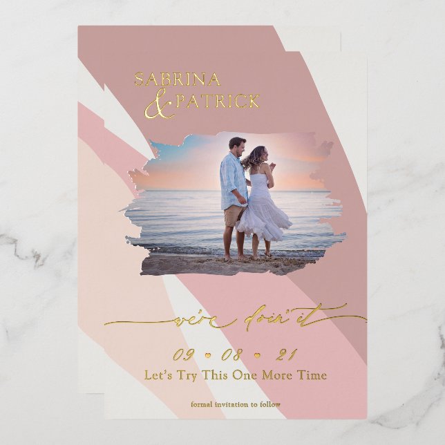 Modern Abstract Rose Blush Photo Foil Invitation (Front/Back)