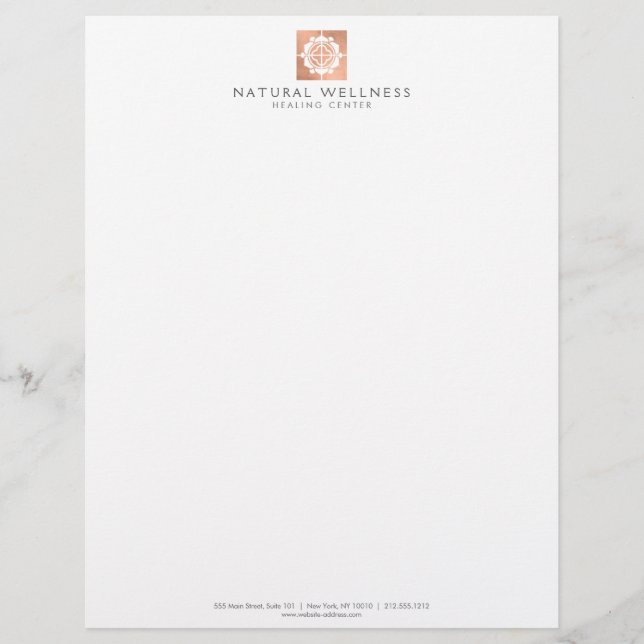 Modern Abstract Rose Gold Floral Logo Wellness Letterhead (Front)