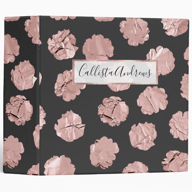 Modern Abstract Rose Gold Paper Polka Dots 3 Ring Binder (Front/Spine)