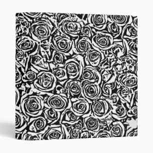Modern Abstract Rose Pattern, Black and White Binder