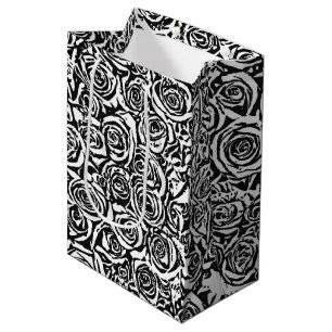 Modern Abstract Rose Pattern, Black and White Medium Gift Bag