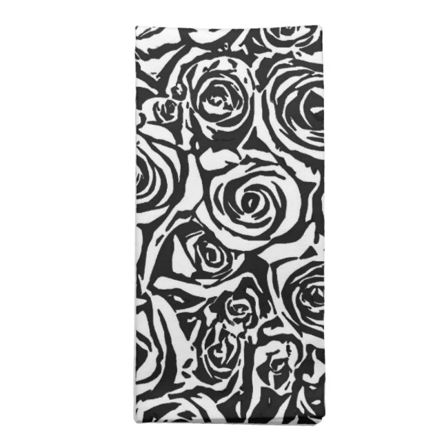 Modern Abstract Rose Pattern, Black and White Napkin (Folded)