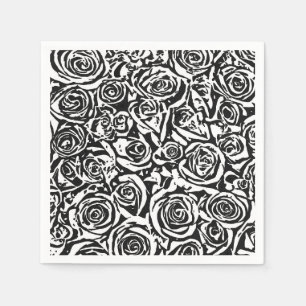 Modern Abstract Rose Pattern, Black and White Paper Napkins