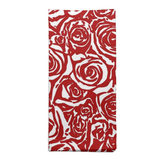 Modern Abstract Rose Pattern, Dark Red and White Cloth Napkin (Folded)