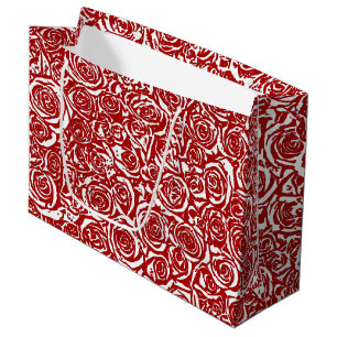 Modern Abstract Rose Pattern, Dark Red and White Large Gift Bag