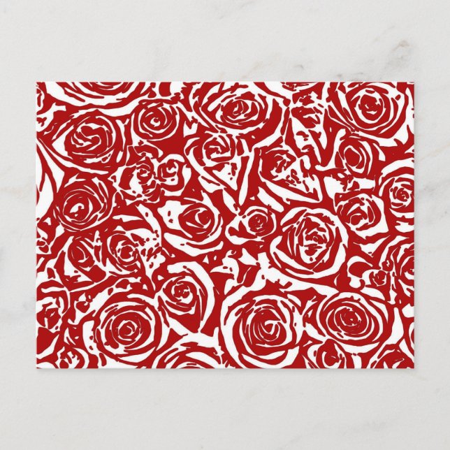 Modern Abstract Rose Pattern, Dark Red and White Postcard (Front)