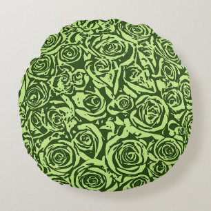 Modern Abstract Rose Pattern, Lime Green Round Pillow