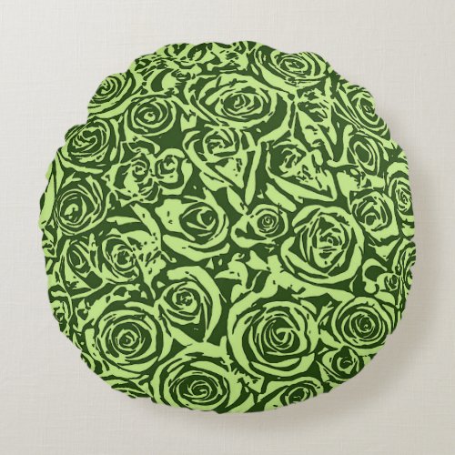 Modern Abstract Rose Pattern Lime Green Round Pillow