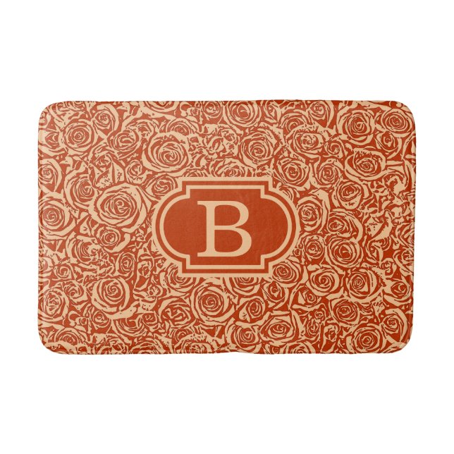 Modern Abstract Rose Pattern, Mandarin Orange Bathroom Mat (Front)