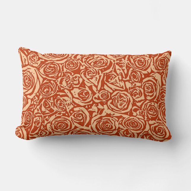 Modern Abstract Rose Pattern, Mandarin Orange Lumbar Pillow (Front)
