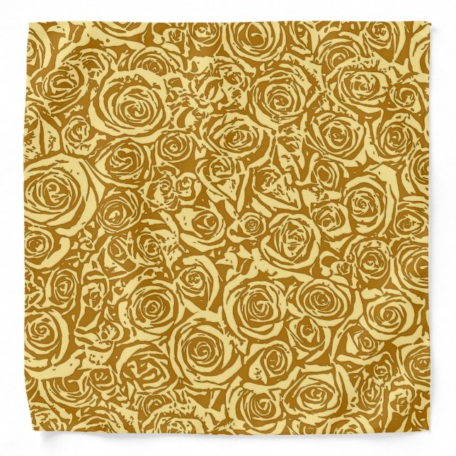 Modern Abstract Rose Pattern, Mustard Yellow Bandana (Front)