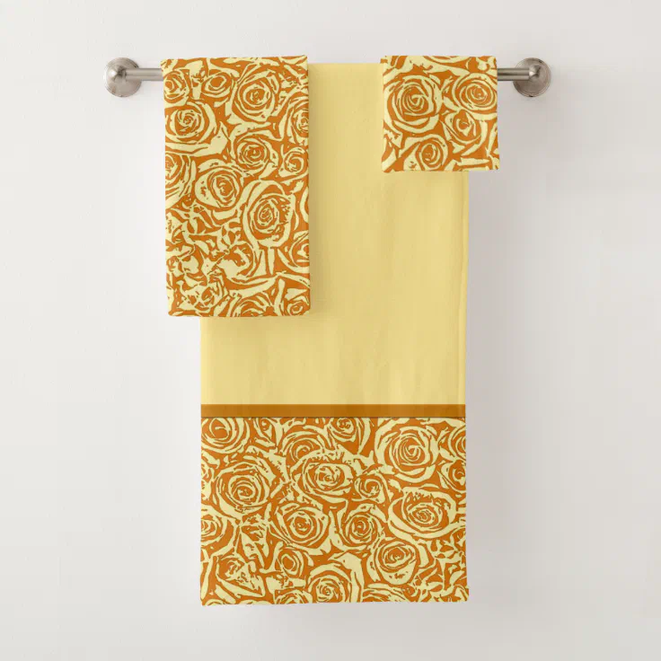 Modern Abstract Rose Pattern, Mustard Yellow Bath Towel Set Zazzle