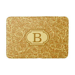 Modern Abstract Rose Pattern, Mustard Yellow Bathroom Mat