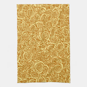 Modern Abstract Rose Pattern, Mustard Yellow Kitchen Towel
