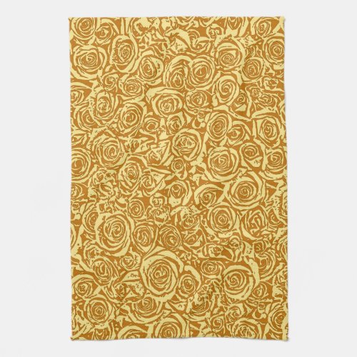 Modern Abstract Rose Pattern Mustard Yellow Kitchen Towel