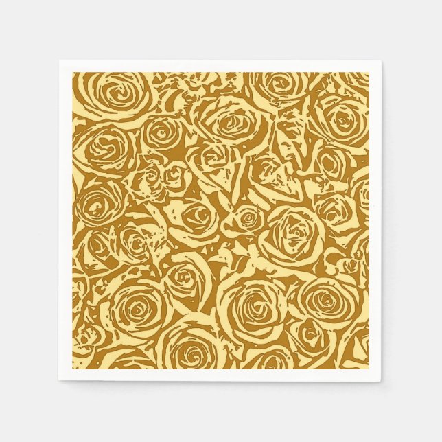 Modern Abstract Rose Pattern, Mustard Yellow Napkins (Front)