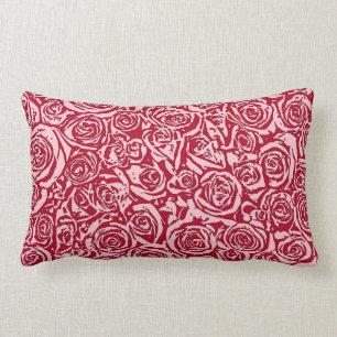 Modern Abstract Rose Pattern, Rose Red and Pink Lumbar Pillow