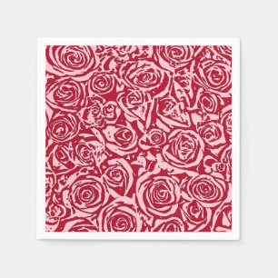 Modern Abstract Rose Pattern, Rose Red and Pink Napkins