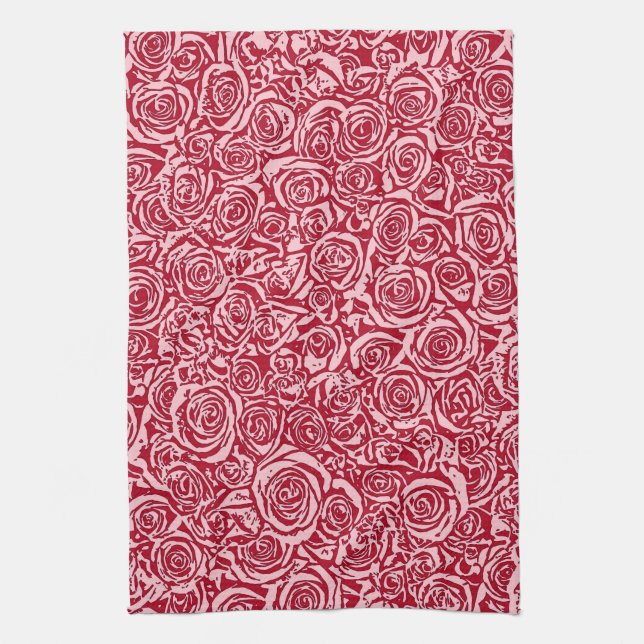 Modern Abstract Rose Pattern, Rose Red and Pink Towel (Vertical)
