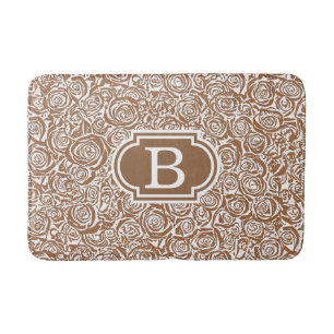Modern Abstract Rose Pattern, Taupe Tan and White Bath Mat