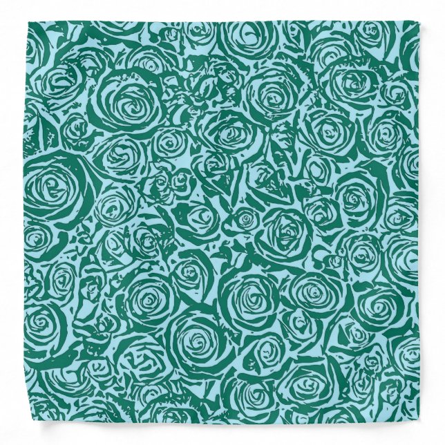 Modern Abstract Rose Pattern, Teal and Aqua Bandana (Front)