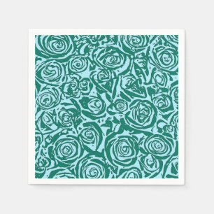Modern Abstract Rose Pattern, Teal and Aqua Napkins