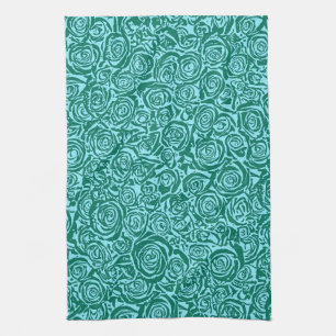 Modern Abstract Rose Pattern, Teal and Aqua Towel