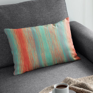 Modern Abstract Rough Stripe Red Orange Turquoise Accent Pillow