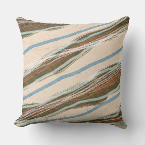 Modern Abstract Rough Wavy Stripes Blue Brown Throw Pillow