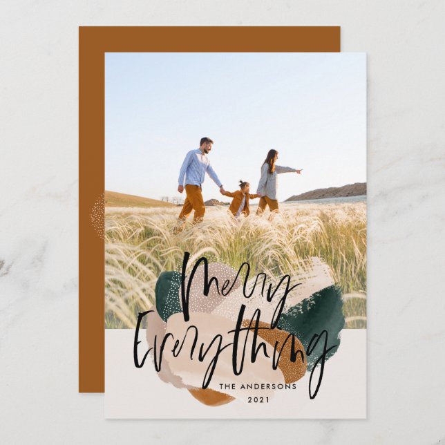 Modern abstract rust 1 photo Christmas holiday Announcement (Front/Back)