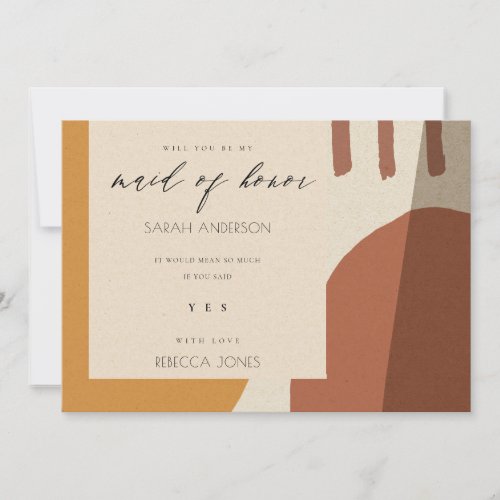 MODERN ABSTRACT RUST ARTISTIC BE MY MAID OF HONOR INVITATION