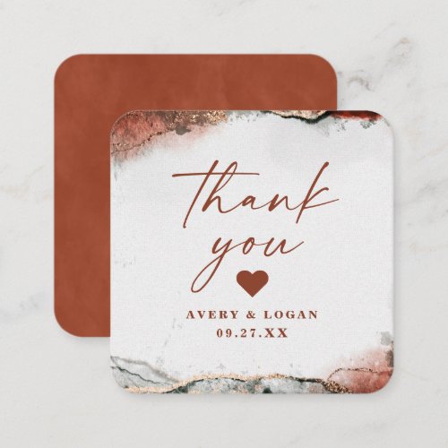 Modern Abstract Rust Orange Fall Wedding Thank You Note Card