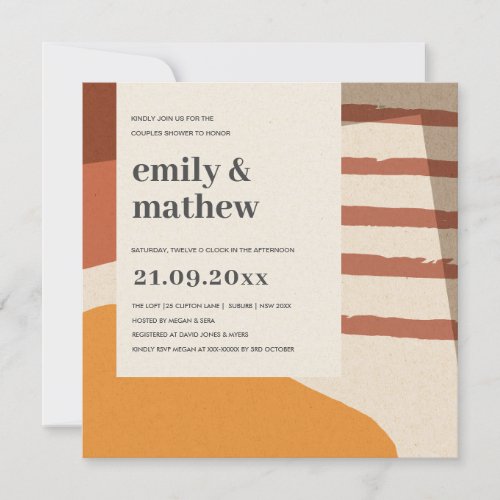 MODERN ABSTRACT RUST YELLOW ART COUPLES SHOWER INVITATION