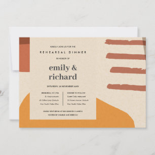 MODERN ABSTRACT RUST YELLOW ART REHEARSAL DINNER INVITATION