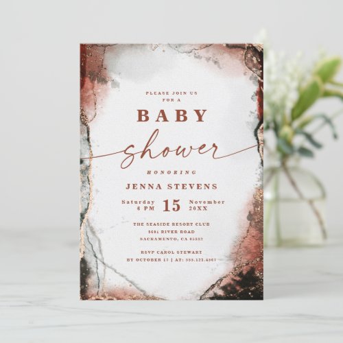 Modern Abstract Rustic Orange Baby Shower Invitation