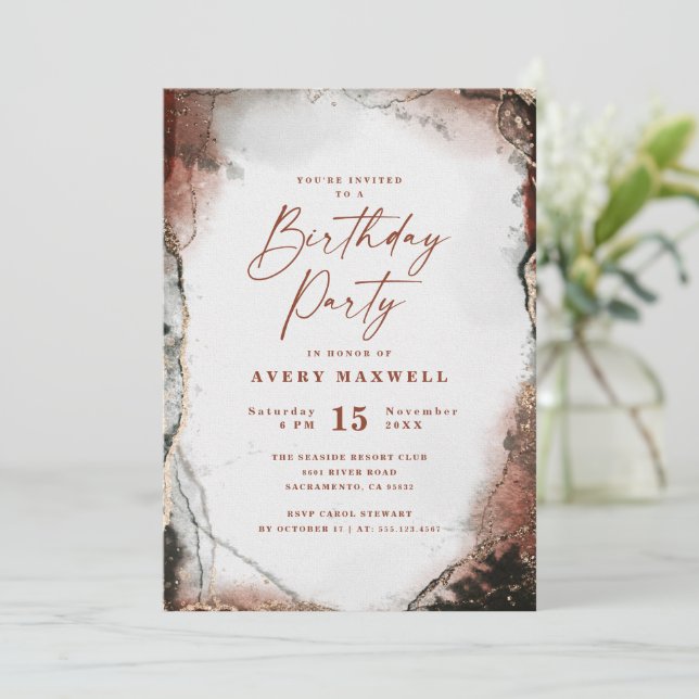 Modern Abstract Rustic Orange Birthday Party Invitation (Standing Front)