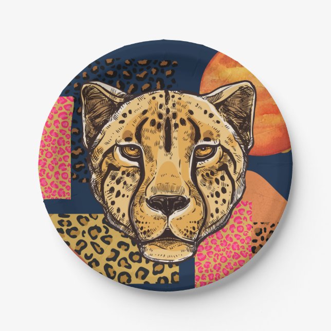Modern Abstract Safari Cheetah Paper Plates (Front)