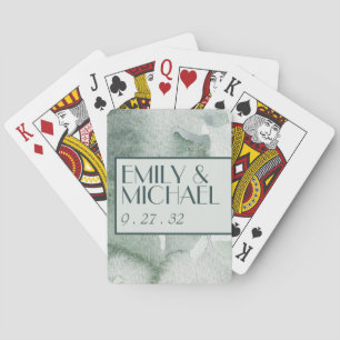 Modern Abstract Sage Green Moss Watercolor Poker Cards