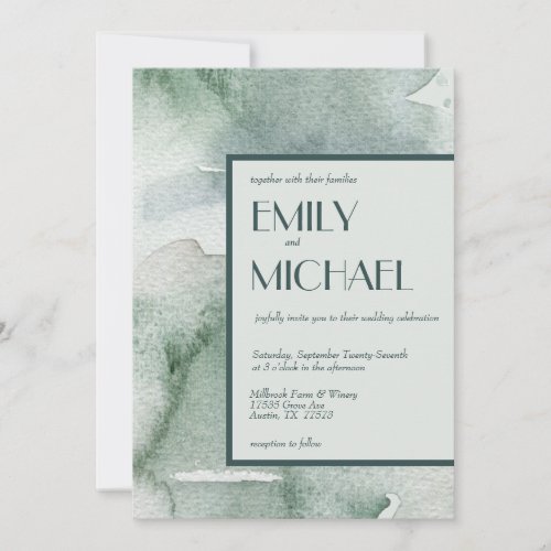Modern Abstract Sage Green Moss Watercolor Wedding Invitation