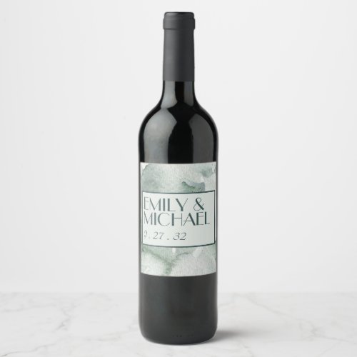 Modern Abstract Sage Green Moss Watercolor Wine Label