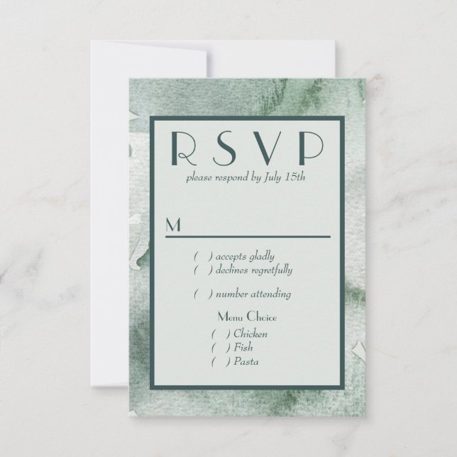 Modern Abstract Sage Green Watercolor RSVP w/Menu  (Front)