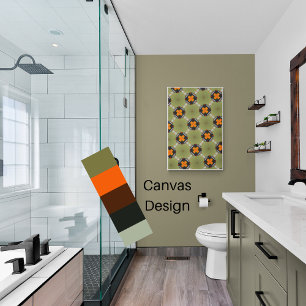 Modern abstract sage green with orange squares canvas print