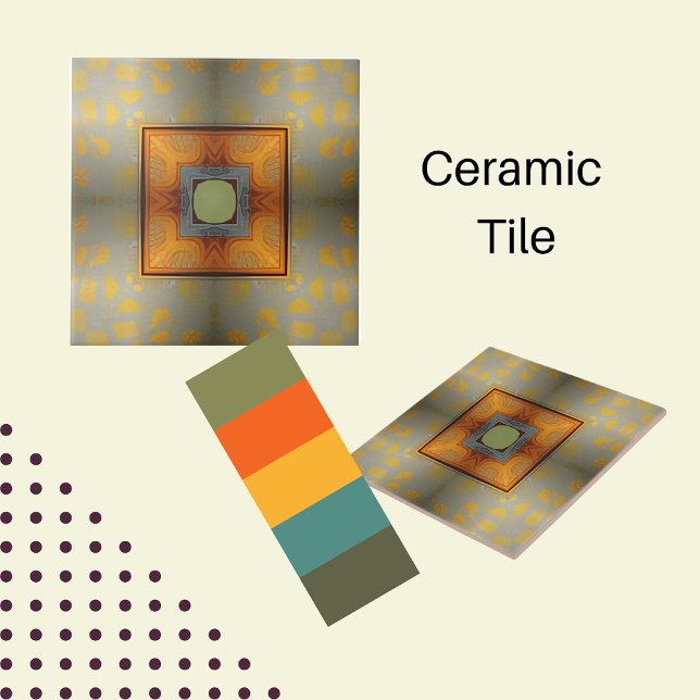 Modern abstract sage green with orange squares ceramic tile (Creator Uploaded)