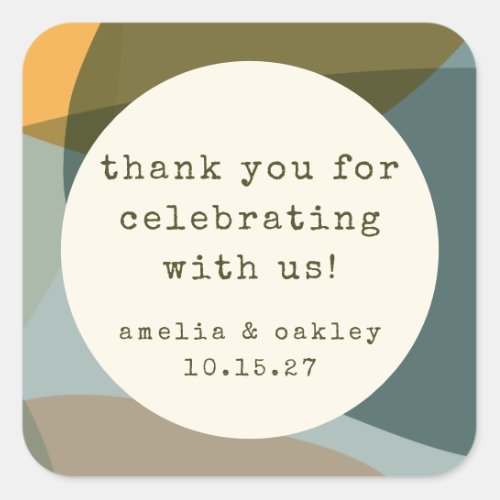 Modern Abstract Sage Teal Custom Wedding Thank You Square Sticker