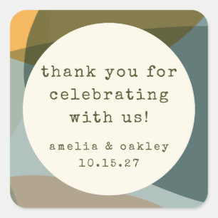 Modern Abstract Sage Teal Custom Wedding Thank You Square Sticker